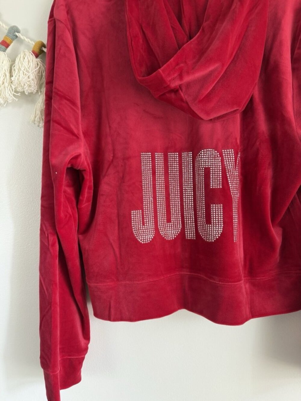 Juicy Couture Velour Hooded Track Jacket RED Full Zip Crown Bling Back NEW XXL - Picture 10 of 10